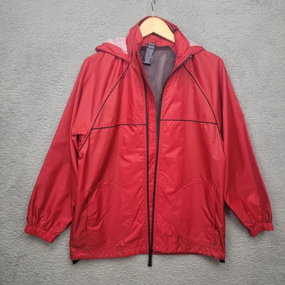 Gap Kids Youth Windbreaker Hooded Jacket Full Zip XXL (14-16) Red Nylon‎ Unisex